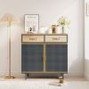 31.5'' Wide 2 Drawer Sideboard, Modern Furniture Decor, Made with Iron + Carbonized Bamboo, Easy Assembly - Dark Gray