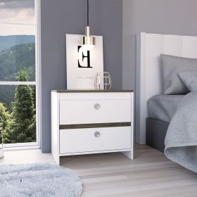 Nightstand Dreams, Two Drawers, White / Dark Brown Finish - as Pic