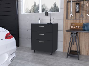 3 Drawers Storage Cabinet with Casters Lions Office, Black Wengue Finish - as Pic