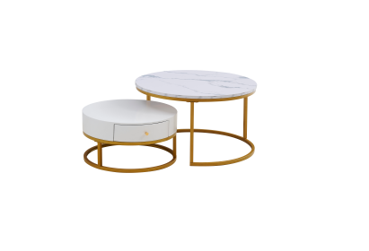 HQ-290 Coffee Table Round White Marble Table top Desk Modern Cocktail Table for Living Room, Sofa Table, Office Table, Elegant Table - as Pic