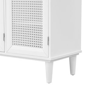TREXM Large Storage Space Sideboard with Artificial Rattan Door and Unobtrusive Doorknob for Living Room and Entryway (White) - as Pic