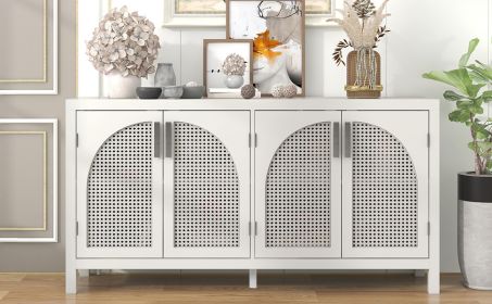 TREXM Large Storage Space Sideboard with Artificial Rattan Door and Metal Handles for Living Room and Entryway (White) - as Pic