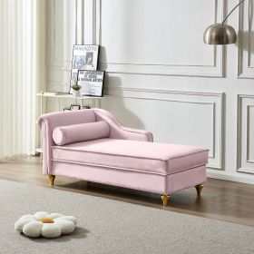 Modern Upholstery Chaise Lounge Chair with Storage Velvet (Pink) - as Pic