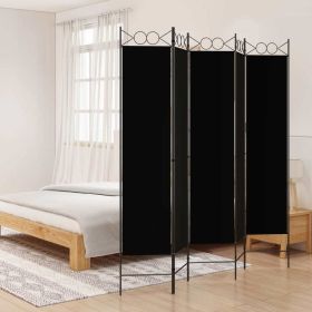 5-Panel Room Divider Black 78.7"x78.7" Fabric - Black
