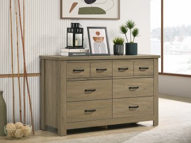 Finn 51" Coffee Gray Oak Finish Dresser with 6 Drawers and Black Handles - as Pic