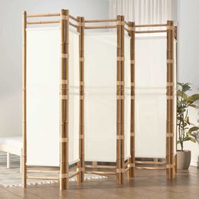 Folding 6-Panel Room Divider 94.5" Bamboo and Canvas - Cream