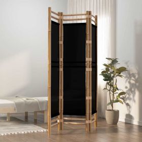 Folding 3-Panel Room Divider 47.2" Bamboo and Canvas - Black