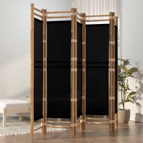 Folding 5-Panel Room Divider 78.7" Bamboo and Canvas - Black