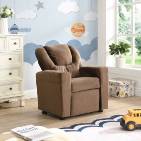 Kids Recliner Chair, Kids Upholstered Couch with One Cup Holder, Footrest, Backrest, Toddlers Velvet Recliner with Headrest and Footrest - as Pic