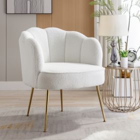 Shell Shape Teddy Fabric Armchair Accent Chair With Gold Legs For Living Room Bedroom,Creme White - as Pic