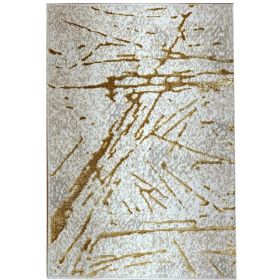 Shifra Luxury Area Rug in Beige and Gray with Gold Abstract Design - as Pic
