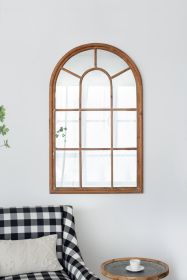 34x54.3" Large Arched Accent Mirror with Brown Frame with Decorative Window Look Classic Architecture Style Solid Fir Wood Interior Decor - as Pic