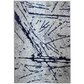 Shifra Luxury Area Rug in Gray with Navy Blue Abstract Design - as Pic