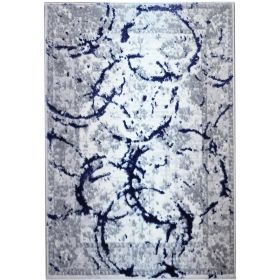Penina Luxury Area Rug in Gray with Navy Blue Circles Abstract Design - as Pic