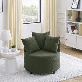 Teddy Fabric Swivel Accent Backchair Upholstered Luxury Lounge Chair for Living Room Bedroom, with Movable Wheels, Including 3 Pillows,Green - as Pic