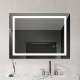 32*24 LED Lighted Bathroom Wall Mounted Mirror with High Lumen+Anti-Fog Separately Control+Dimmer Function - as Pic