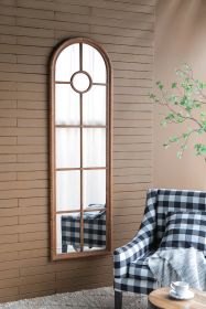 24x79" Half-Round Elongated Mirror with Decorative Window Look Classic Architecture Style Solid Fir Wood Interior Decor - as Pic