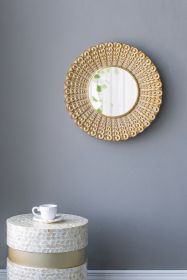 14" Gold Beaded Sunburst Mirror, Round Accent Wall Mirror for Living Room, Entryway, Bathroom, Office, Foyer - as Pic
