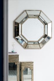 40" x 40" Oversized Silver Octagon Mirror, Mid-Century Modern Accent Mirror, for Living Room, Entryway, Bedroom, Hallway - as Pic