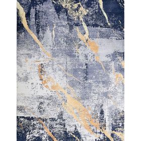 ZARA Collection Abstract Design Blue Gray Yellow Machine Washable Super Soft Area Rug - as Pic