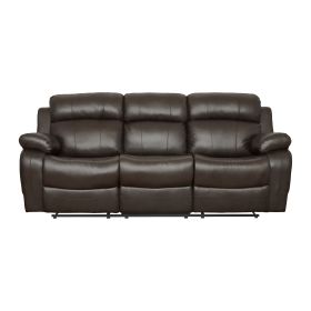 Contemporary Brown Faux Leather Upholstered 1pc Double Reclining Sofa w/ Center Drop-Down Cup Holder Living Room Furniture - as Pic