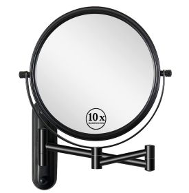 8 Inch Wall Mounted Makeup Vanity Mirror, Double Sided 1x/10x Magnifying Mirror, 360° Swivel with Extension Arm Bathroom Mirror (Black) - as Pic