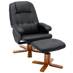 Recliner Chair with Ottoman, Swivel Recliner Chair with Wood Base for Livingroom, Bedroom, Faux Leather Beige,Black - as Pic