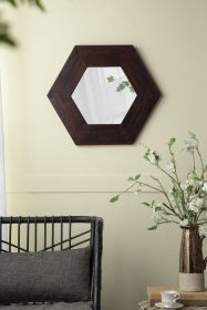 18.5" x 18.5" Hexagon Mirror with Solid Wood Frame, Wall Decor for Living Room Bathroom Hallway, Dark Brown - as Pic