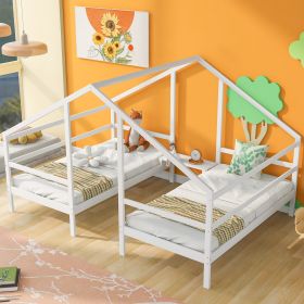 Double Twin Size Triangular House Beds with Built-in Table,White(Old SKU:WF286895AAK) - as Pic