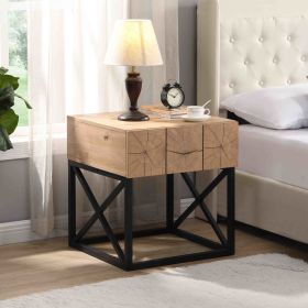 21.65'' Luxury Night Stand with Drawer, Metal and Wood End Table,Industrial Bedside Table for Living Room, Bedroom&Office - as Pic