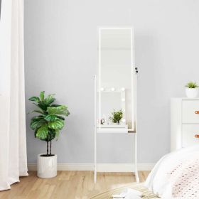 Mirror Jewellery Cabinet with LED Lights Free Standing White - White