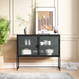 43.31"Glass Doors Modern MDF Cabinet with Featuring Two-tier Storage for Entryway Living Room Bathroom Dining Room,Matte Black - as Pic