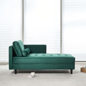 64" Velvet Chaise,Mid-Century Modern Chaise Furniture,Sleeper for Living Room,Apartment,Tool-Free Assembly. (Green) - as Pic