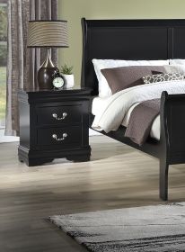 1pc Black Finish Two Drawers Louis Philip Nightstand Solid Wood Contemporary & Simple Style - as Pic