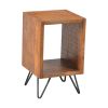 22 Inch Textured Cube Shape Wooden Nightstand with Angular Legs, Brown and Black - as Pic