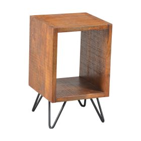 22 Inch Textured Cube Shape Wooden Nightstand with Angular Legs, Brown and Black - as Pic