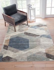Calliope Gray/ Blue/ Natural Geometric Area Rug 8x10 - as Pic