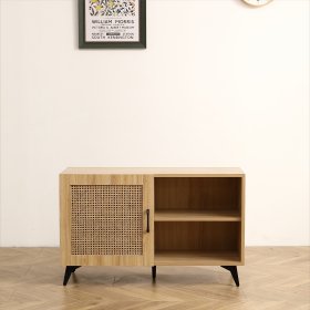 Modern Shoe-Storage Cabinet with Natural Rattan Mesh Door and Solid Wooden Handle 39.37inch - as Pic