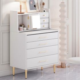 Vanity Makeup Table with Mirror and Retractable Table, Storage Dresser for Bedroom with 7 Drawers and Hidden Storage,White - as Pic