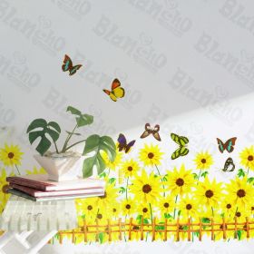 Colorful Butterfly and Blooming Flowers - Wall Decals Stickers Appliques Home Dcor - HEMU-AM-811