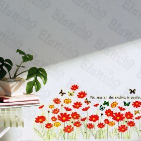 Butterfly And Flowers - Wall Decals Stickers Appliques Home Dcor - HEMU-AY-870
