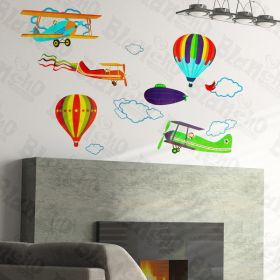 Aeroplane And Hot Balloon- Wall Decals Stickers Appliques Home Dcor - HEMU-JM-6607
