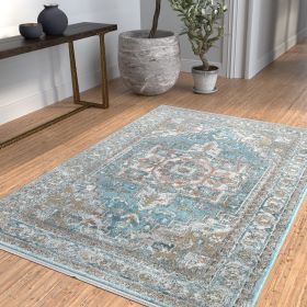 Laguna Highland Blue/Natural/Coral/Ivory Area Rug 4x6 - as Pic
