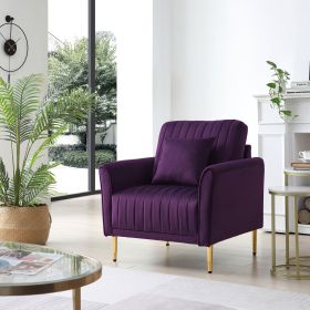 Modern Soft Purple Velvet Living Room Chair Upholstered Accent Armchair Side Chair With Gold Legs - as Pic