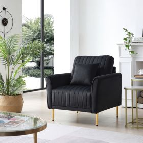 Modern Black Velvet Accent Chair Upholstered Living Room Arm Chairs Comfy Single Sofa Chair - as Pic
