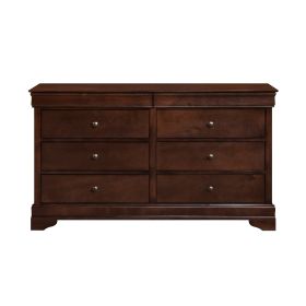 Brown Cherry Finish Louis Phillipe Style Bedroom Furniture 1pc Dresser of 6x Drawers Hidden Drawers Wooden Furniture - as Pic