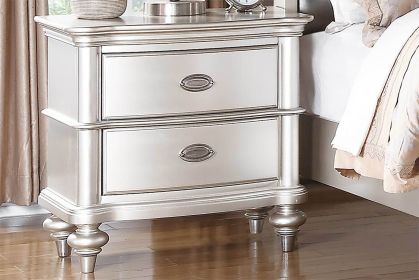 Classic Bedroom Elegant Nightstand Beige / White Finish or Antique Silver 2-Drawers Bed Side Table Plywood - as Pic