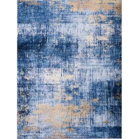 ZARA Collection Abstract Design Blue Gold Machine Washable Super Soft Area Rug - as Pic