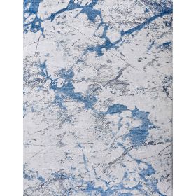 ZARA Collection Abstract Design Silver Blue Machine Washable Super Soft Area Rug - as Pic