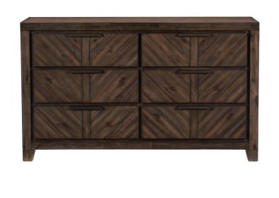 Modern-Rustic Design 1pc Wooden Dresser of 6x Drawers Distressed Espresso Finish Plank Style Detailing Bedroom Furniture - as Pic